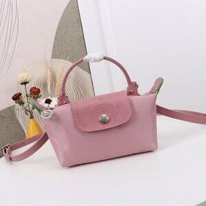 NWT Longchamp Green Series Mini Pouch Handbag Petal Pink Canvas Crossbody XS
